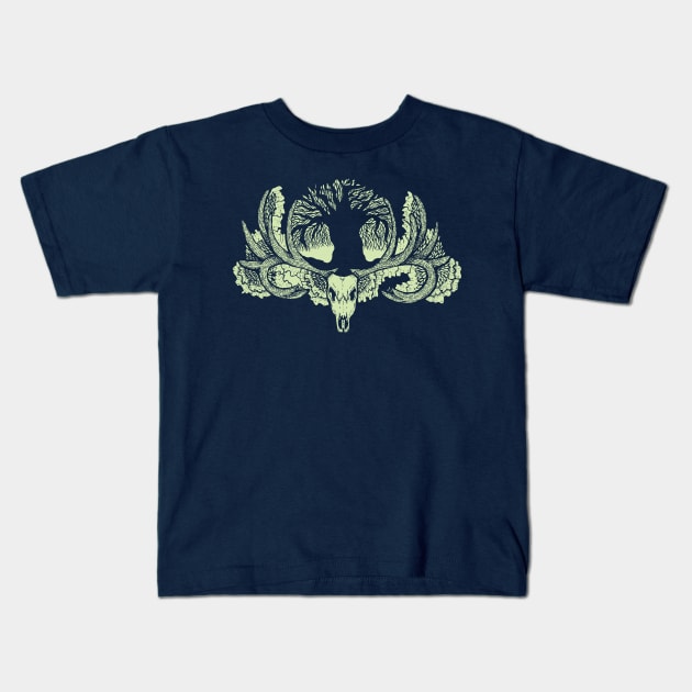 Tree Silhouette with Deer Skull Kids T-Shirt by zarya_kiqo